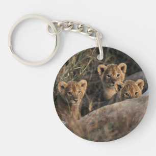 Trio of Lion Cubs with Mother Keychain