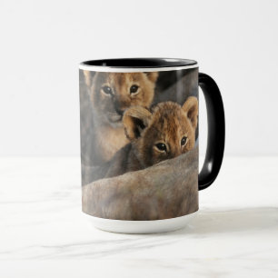 Trio of Lion Cubs with Mother Mug