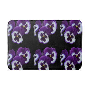 Trio of Purple White Pansy Blooms: Natures Harmony Bath Mat