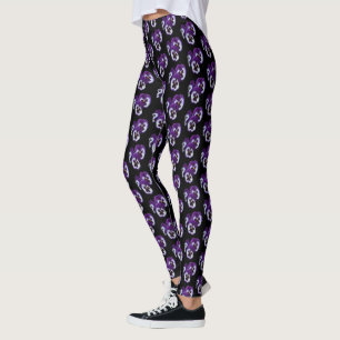 Trio of Purple White Pansy Blooms: Natures Harmony Leggings