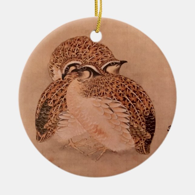 Trio of Quail Ceramic Ornament (Front)