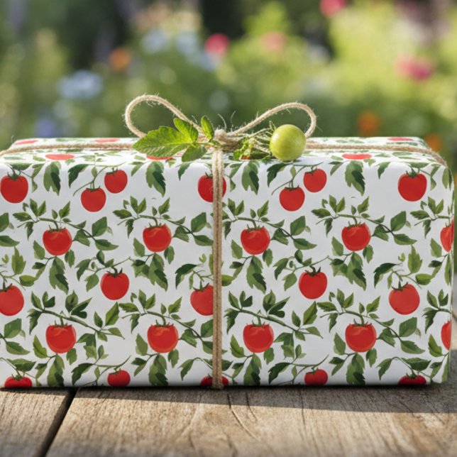 Trio of Tomato Plant Pattern Wrapping Paper Sheets (Love tomatoes? Here's your wrapping paper sheets)