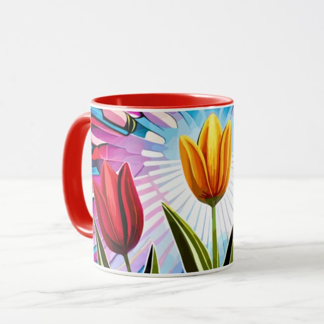 Trio of Tulips: A Burst of Springtime Beauty Mug (Front Left)