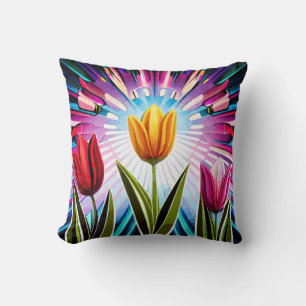 Trio of Tulips: A Burst of Springtime Beauty Throw Pillow