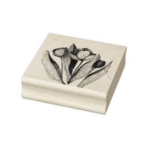 Trio of Tulips, Hand Drawn Engraved Stamp