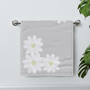 Trio of White Daisies Silver Grey Hand Towel