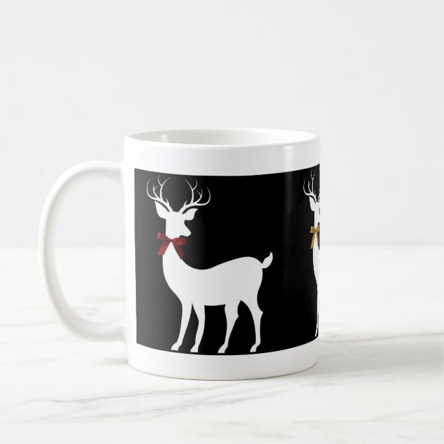 Trio of White Holiday Reindeer w Bows Coffee Mug (Left)