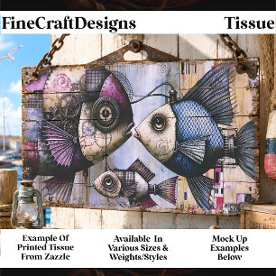 Trio Steampunk Mechanical Fish FM3R Decoupage Tiss Tissue Paper