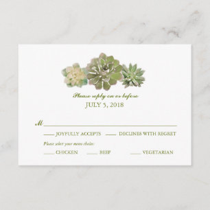 Trio Succulents Watercolor Sage Wedding RSVP Card