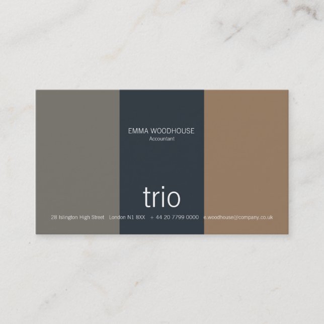Trio Teal, Grey & Light Brown Business Card (Front)