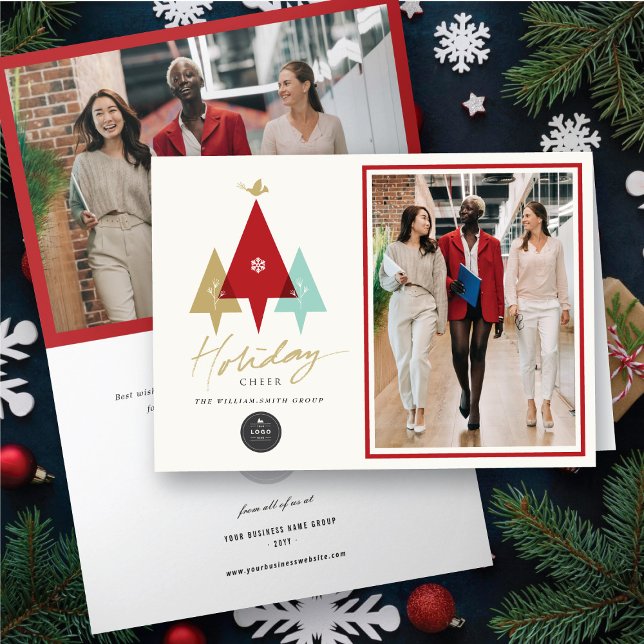 Trio Trees Bird And Holiday Cheer Modern Business Card (Creator Uploaded)