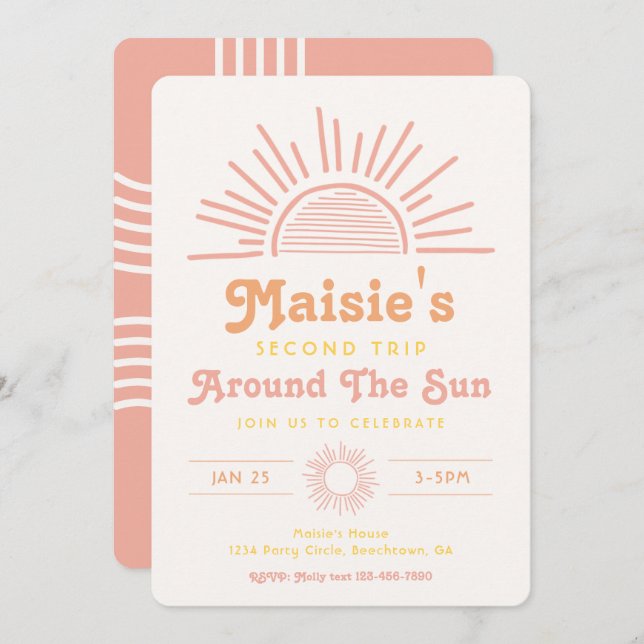 Trip Around The Sun Invitation | Boho Birthday (Front/Back)