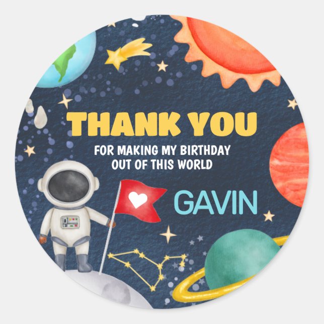 Trip Around the Sun Outer Space Birthday Party Classic Round Sticker (Front)