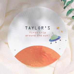 Trip Around The Sun Space Boy Birthday Paper Plate