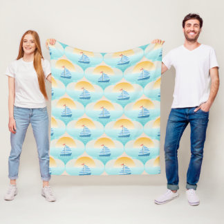 Trip to the Beach Sailor Boat Fleece Blanket