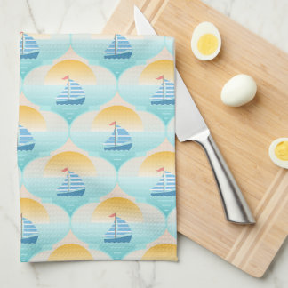 Trip to the Beach Sailor Boat Kitchen Towel