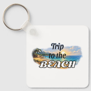 Trip to the Beach Tropical Sunset Escape Design Keychain