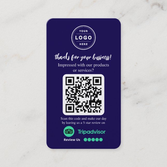 TripAdvisor Review Request with Logo and QR Code Business Card (Front)