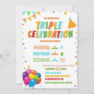 Triple Birthday Invitation Sibling Joint Party