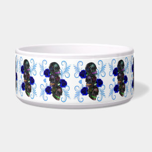 Triple Black Day Of The Dead Skulls Blue Roses