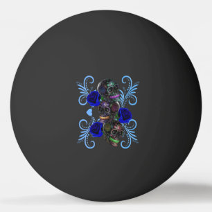 Triple Black Day Of The Dead Skulls Blue Roses Ping Pong Ball