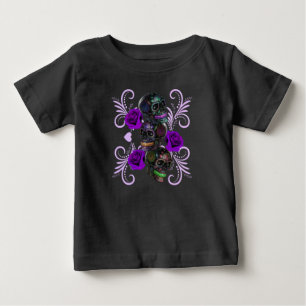 Triple Black Day Of The Dead Skulls Purple Roses Baby T-Shirt