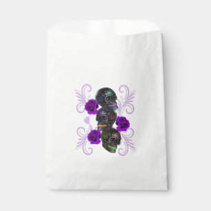 Triple Black Day Of The Dead Skulls Purple Roses Favour Bag