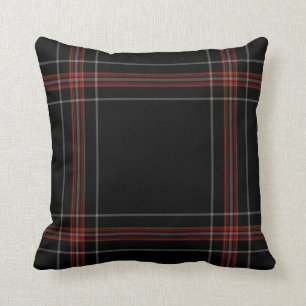 Triple Black Red Giant Tartan Plaid Throw Pillow