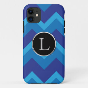 Triple Blue Chevron L Silver Caslon Monogram iPhone 11 Case