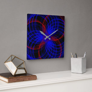 Triple Blueberry Colour Geometric Square Wall Cloc Clock