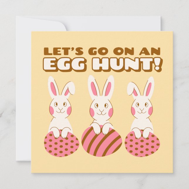 Triple Bunny Egg Hunt Easter Card (Front)