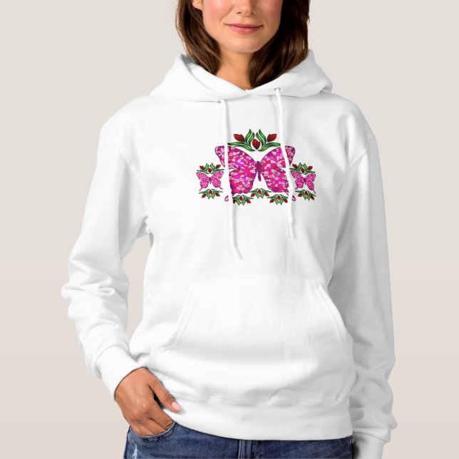 Triple Butterfly Ladies Hooded Sweatshirt (Front)