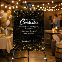 Triple Celebration Joint Birthday Gold Black