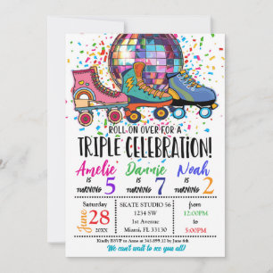 Triple Celebration Roller Skating Disco Invitation