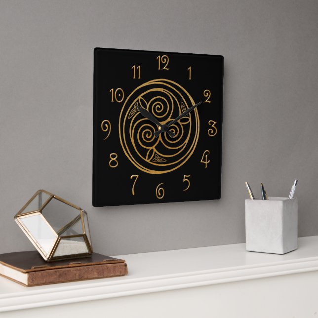 Triple Celtic Knot Swirl Mandala  Square Wall Clock (Office)
