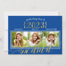 Triple CUSTOM COLOR Gold Frame Graduate Photo Card