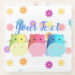 Triple Cute Kawaii Hamsters Custom Glass Coaster