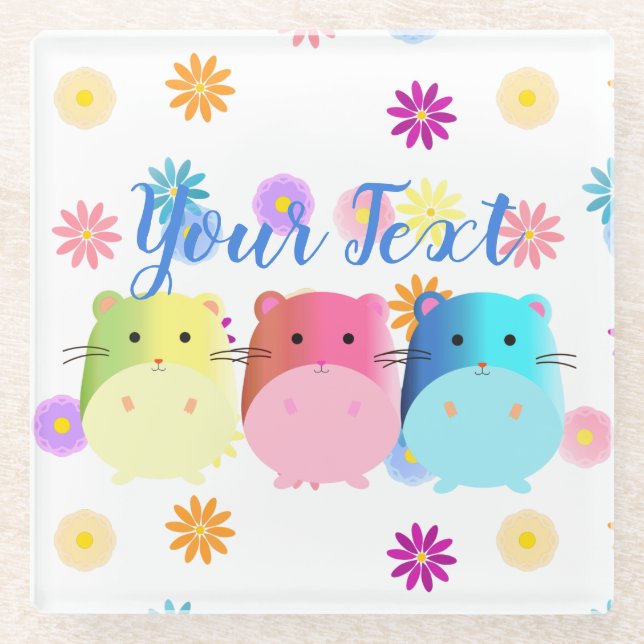 Triple Cute Kawaii Hamsters Custom Glass Coaster (Front)