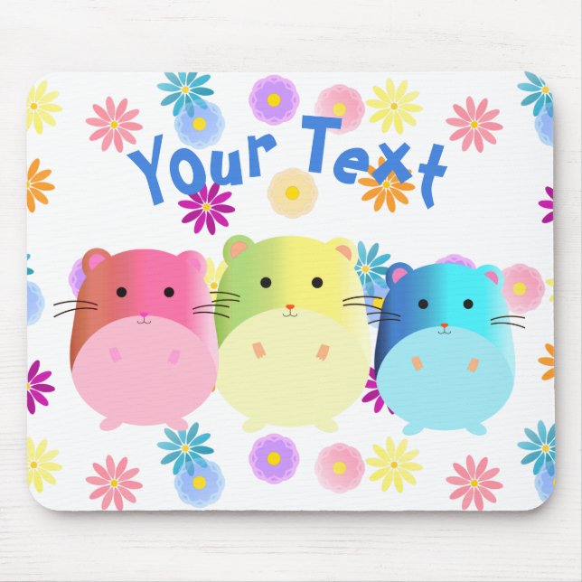 Triple Cute Kawaii Hamsters Custom Mouse Pad (Front)