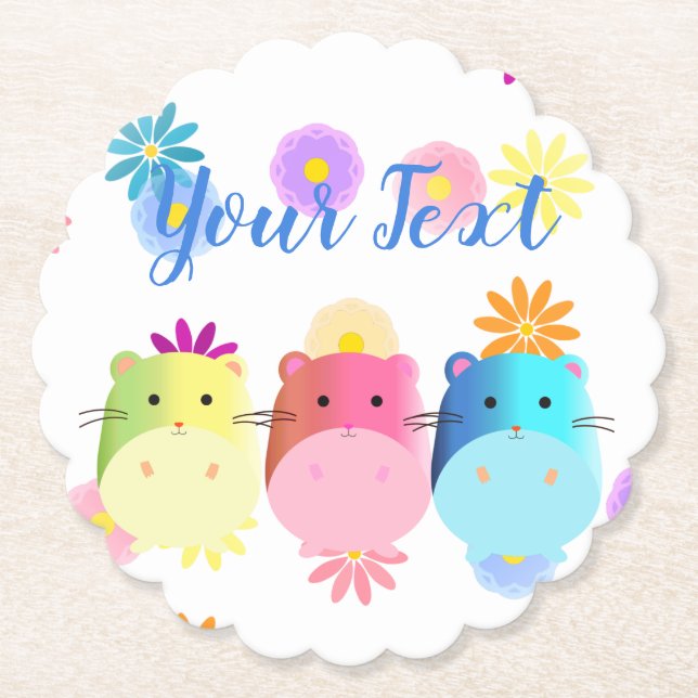 Triple Cute Kawaii Hamsters Custom Paper Coaster (Front)