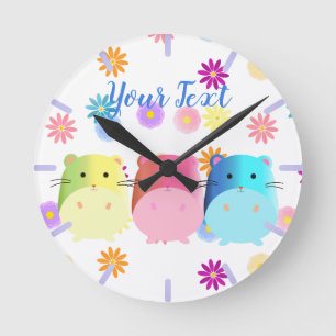 Triple Cute Kawaii Hamsters Custom Round Clock