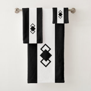 Triple Diamond on Black & White Striped Bath Towel Set