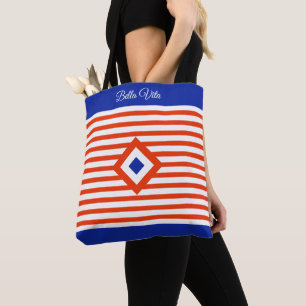 Triple Diamond on Red & White Stripes Tote Bag