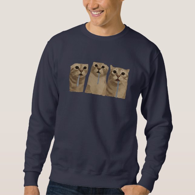 Triple Drooling Goofy Cats Meme Sweatshirt (Front)