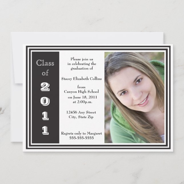 Triple Frame Graduation (black and white) Invitation (Front)