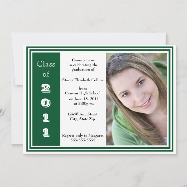 Triple Frame Graduation (green and white) Invitation (Front)