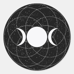 Triple Goddess Moon on Black Classic Round Sticker