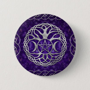 Triple Goddess with pentagram and tree of life 2 Inch Round Button