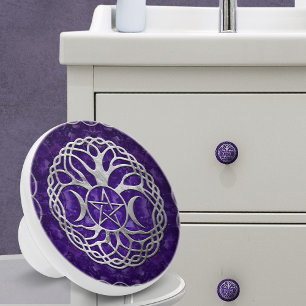 Triple Goddess with pentagram and tree of life Ceramic Knob