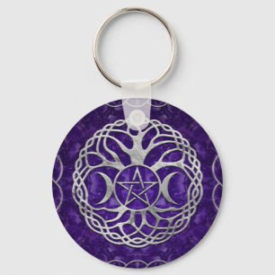 Triple Goddess with pentagram and tree of life Keychain